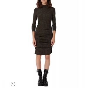 Maje Rimaldie Knit Metallic Midi Dress, Size 36, US S, Color Black/Metallic Gold